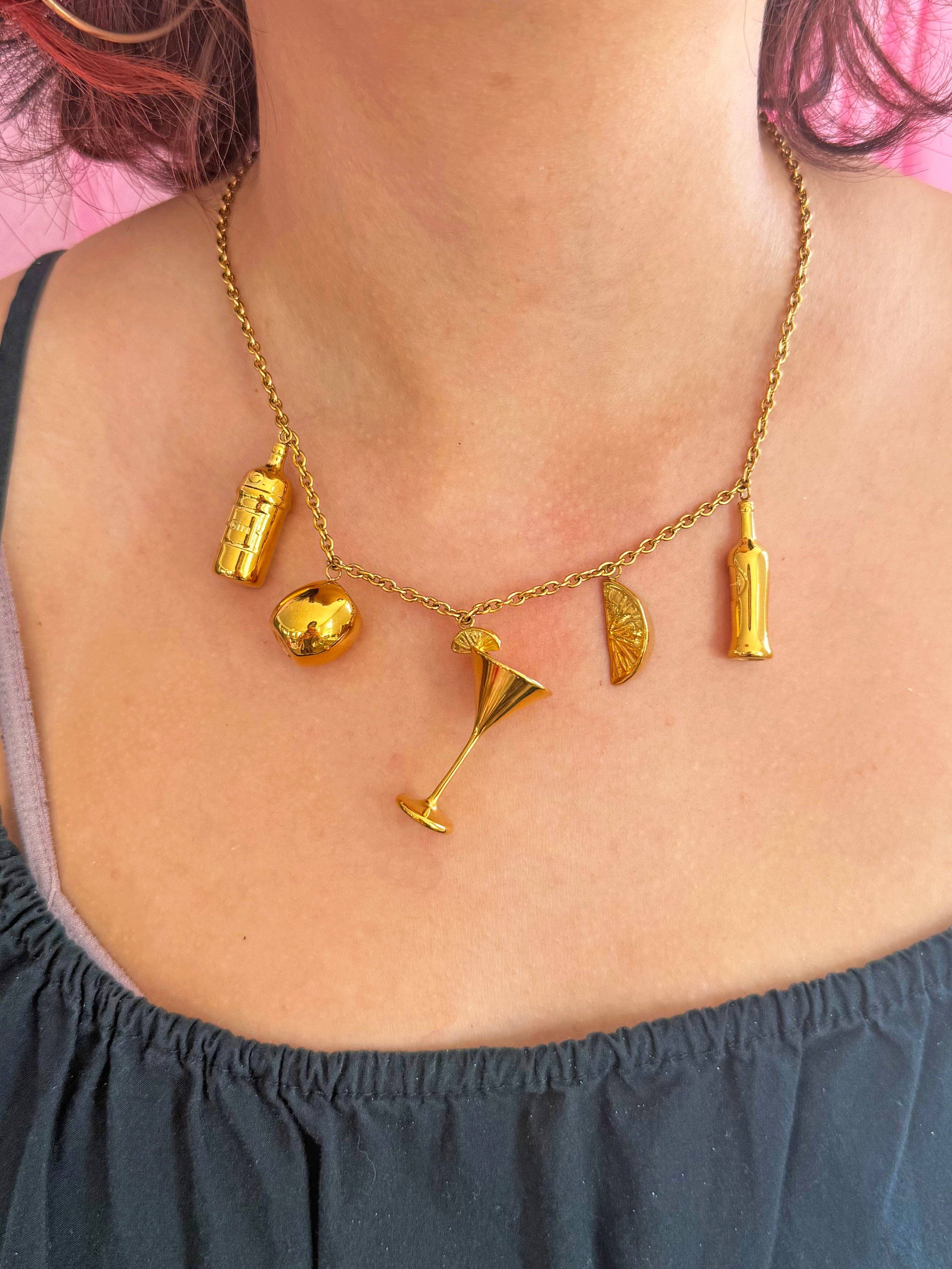 Martini Charm Necklace: Gold