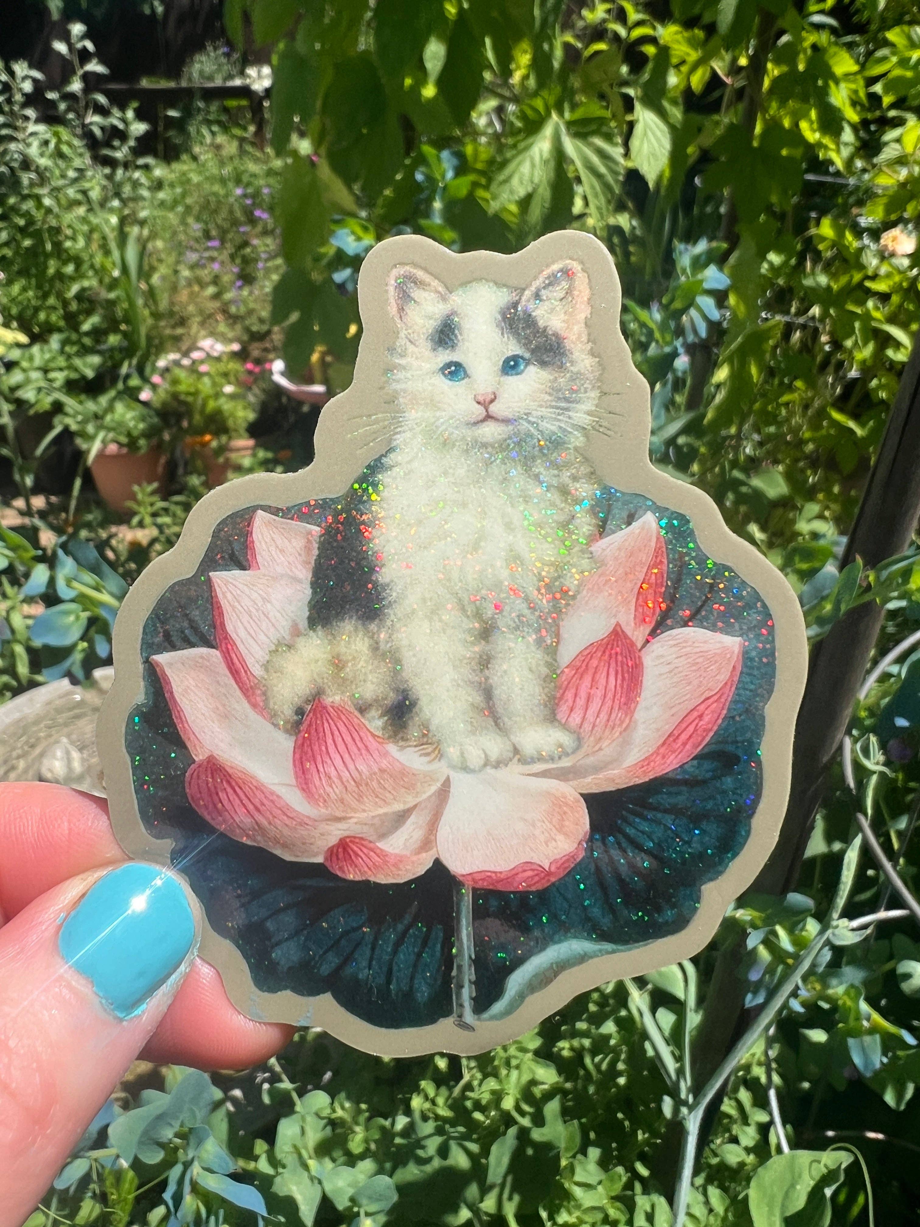 Cat on Lotus Sticker