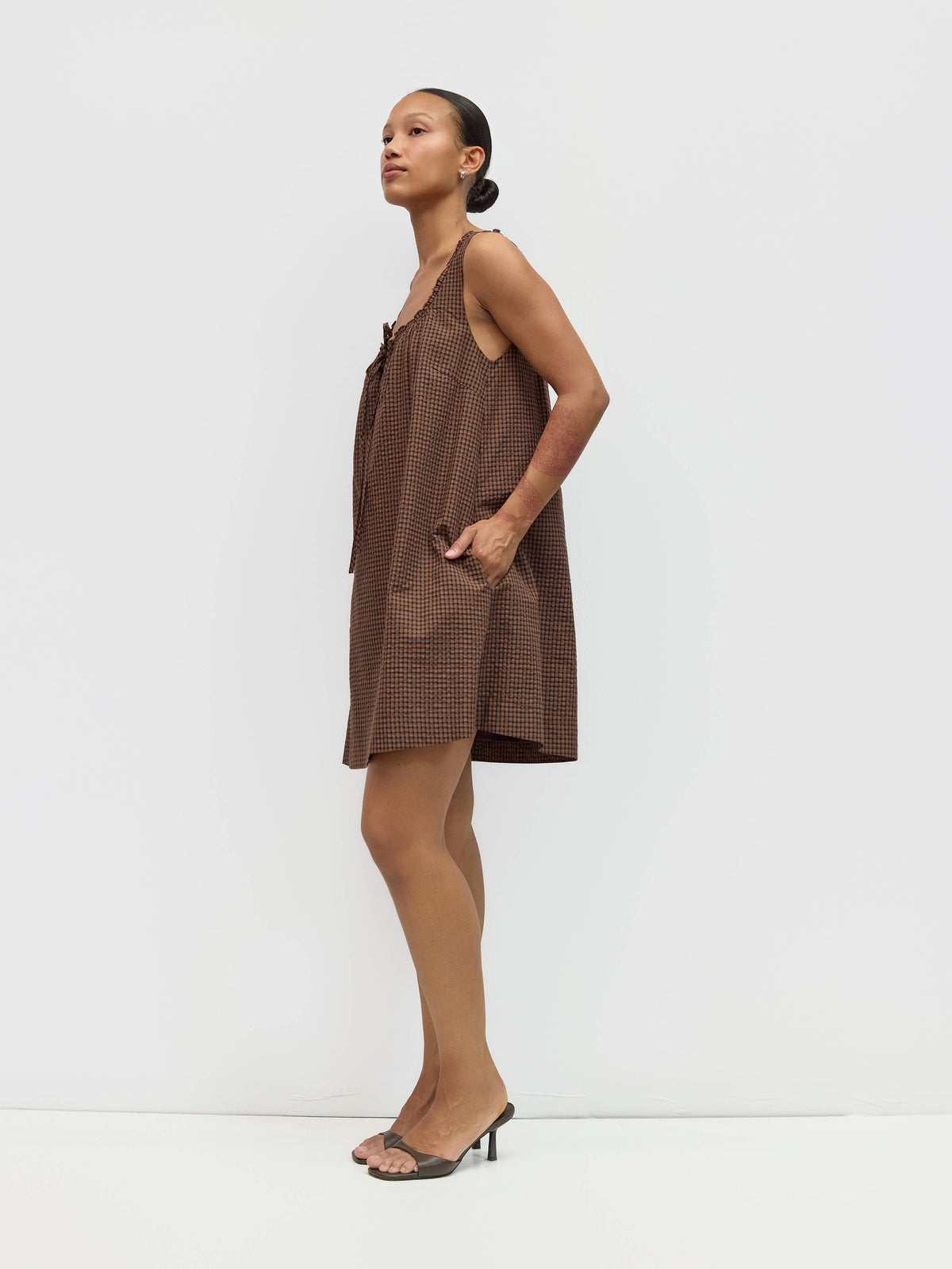 The Gabby Dress: Brown/Navy/Red