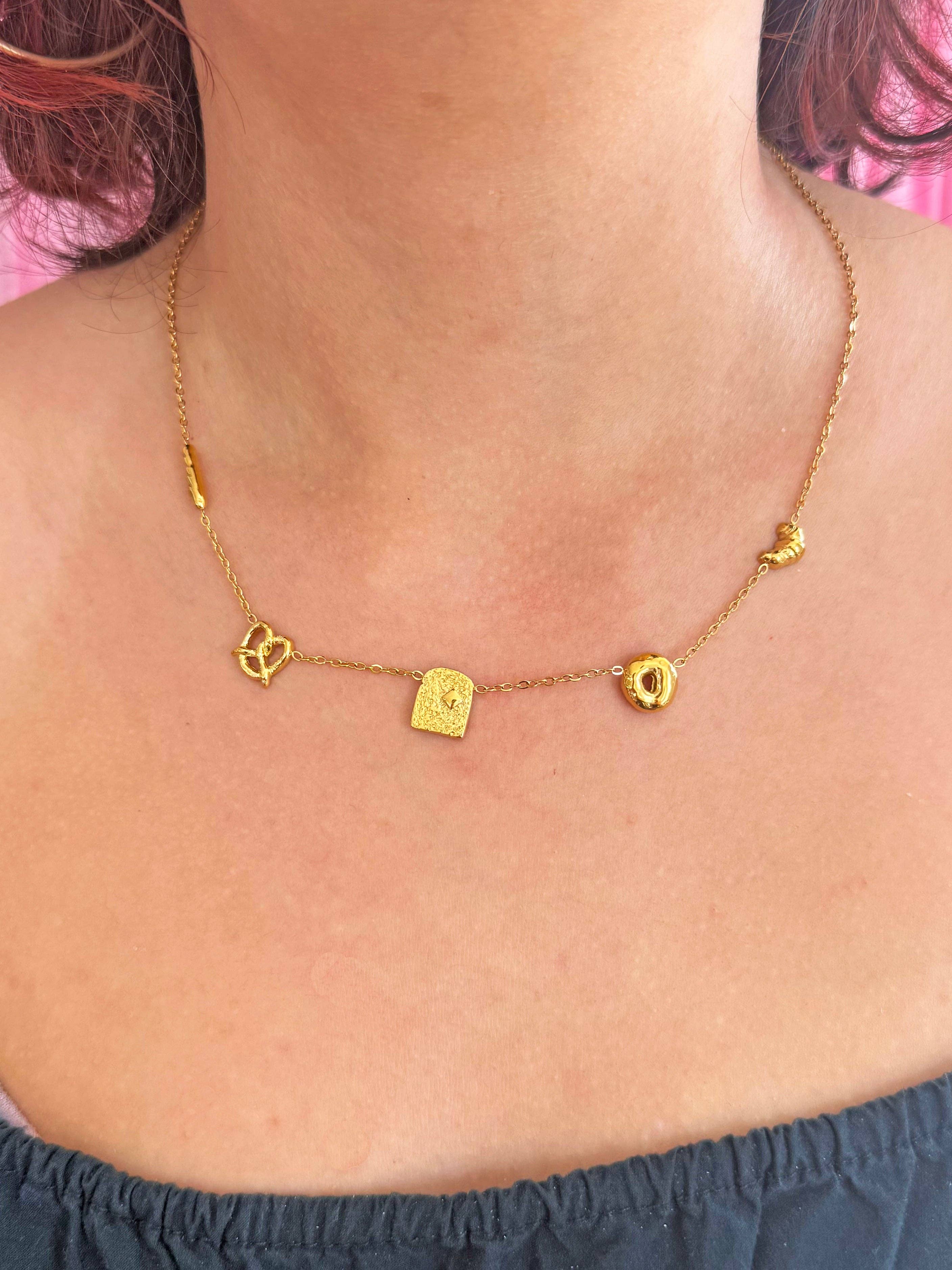 Bread Charm Necklace: Gold