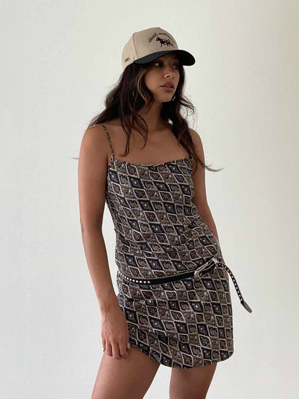 Bias Cut Paisley Mini Dress: Charcoal