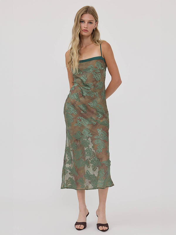 Floral Jacquard Midi Slip Dress: Sage Green – Edge of Urge