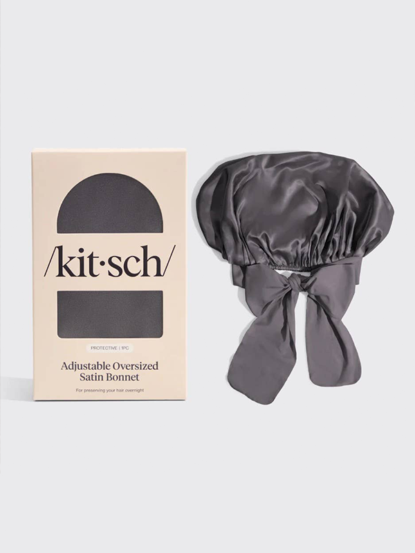 Adjustable Oversized Satin Bonnet: Charcoal
