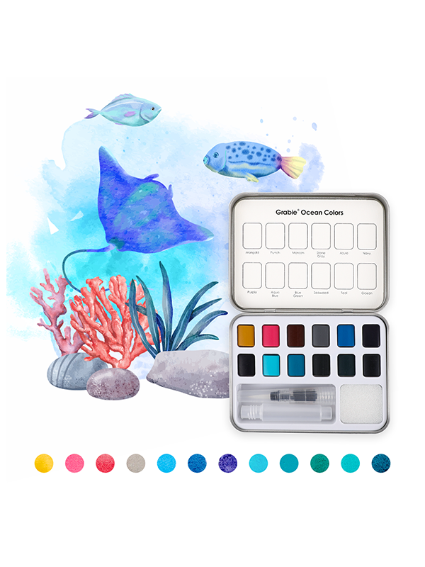 Watercolor Pocket Set with Brush: Ocean Colors