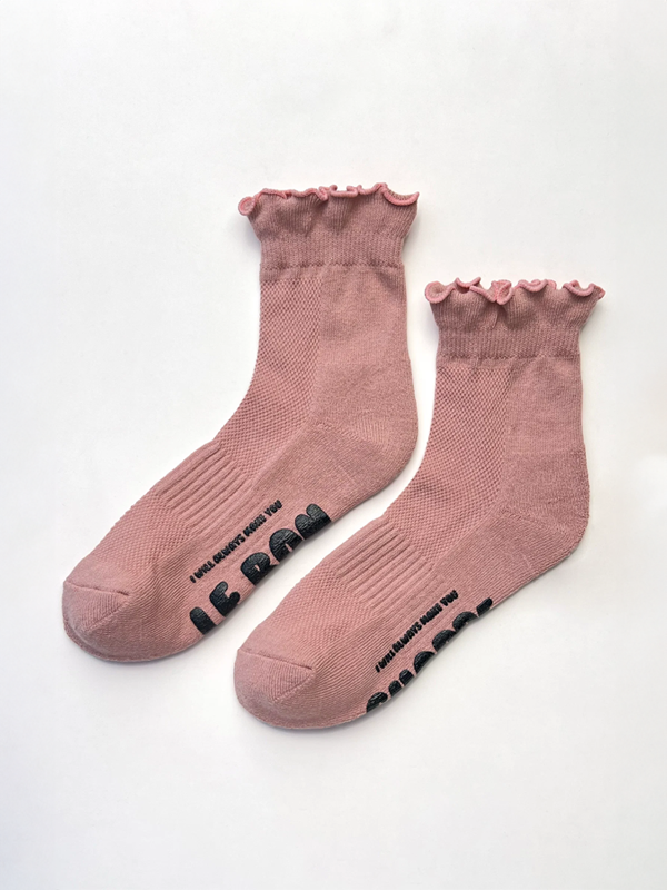 Ruffled Hugger Crew Socks: Vintage Pink/Black