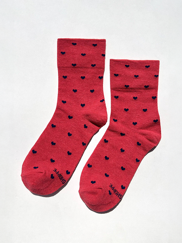 Heart Sneaker Socks: Tomato/Navy