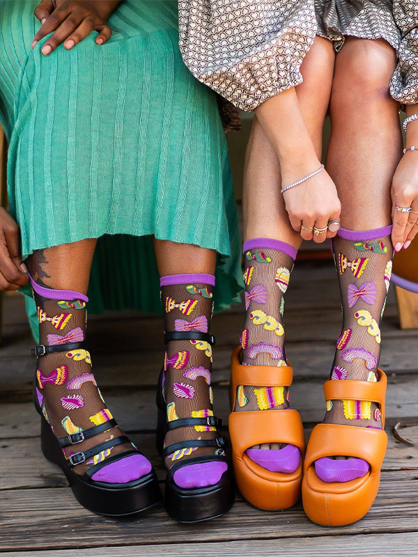 Pasta Lover Black Sheer Crew Sock