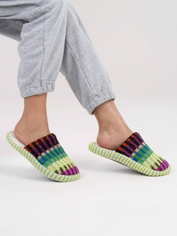 Mosaic Slide Slippers: Lime Cobalt