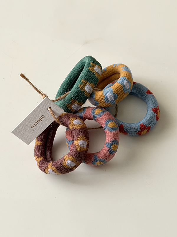 Multicolor Flower Thick Seamless Hair Ties: Set of 5