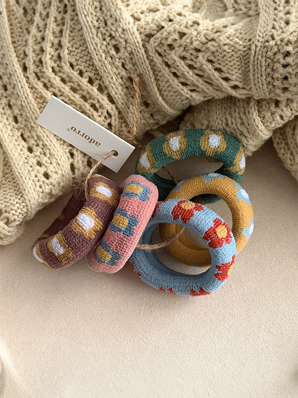 Multicolor Flower Thick Seamless Hair Ties: Set of 5