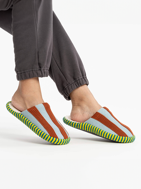 Super Stripe Slide Slippers: Stone Blue Rust