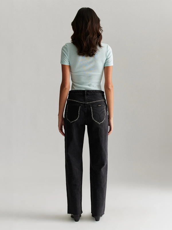 Rolla's X AC/DC Relaxed Thunder Stud Jeans: Washed Black