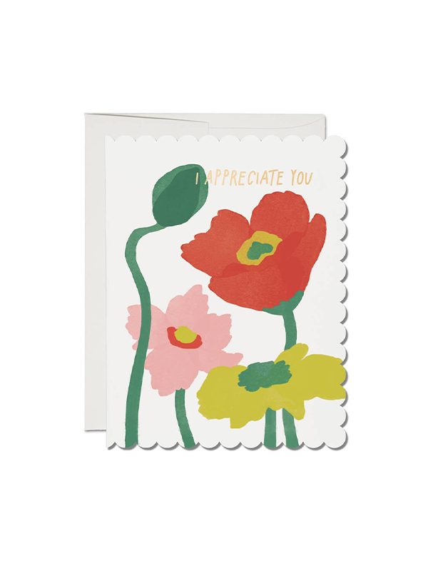 Scalloped Poppy Thank You Card
