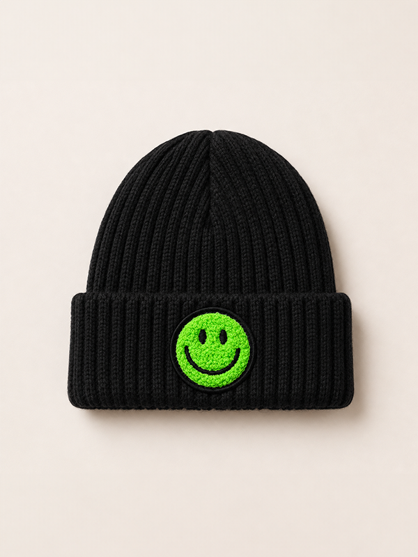Smiley Face Beanie: Black