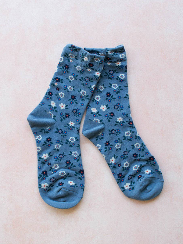 Garden Flower Socks: Blue