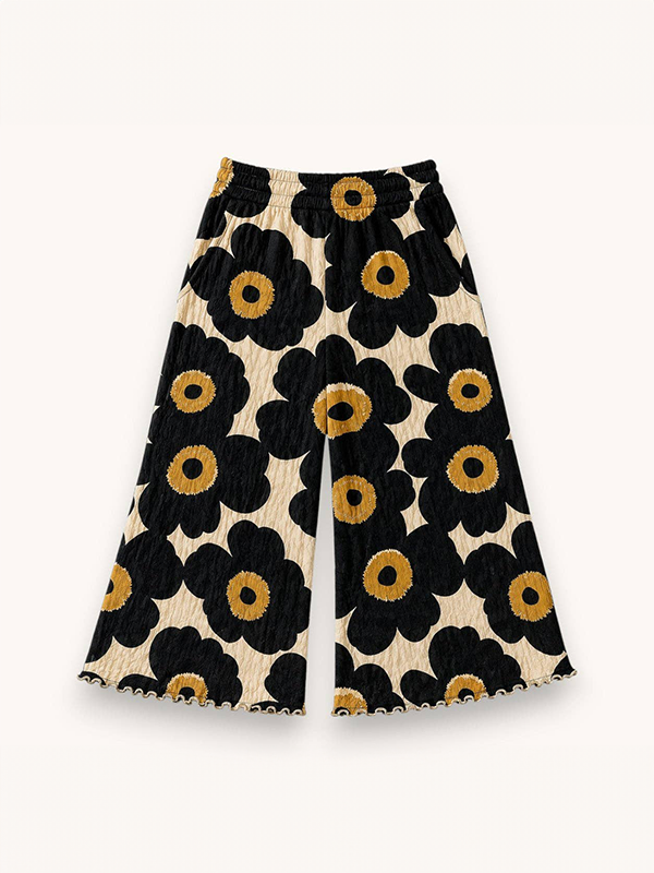 Girls Wide Leg Pants: Midnight Bloom