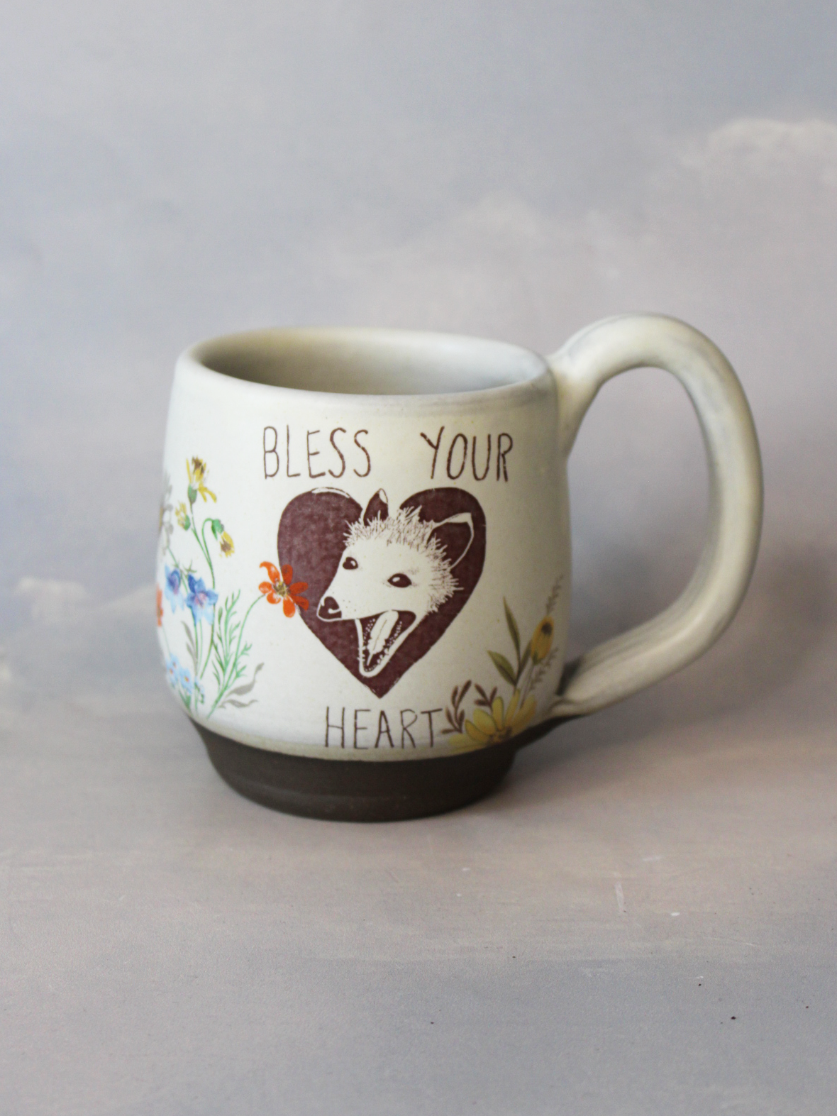 Mug: Bless Your Heart Possum (White with Spring Flowers)