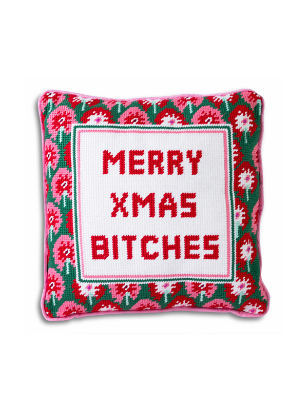 Merry Xmas B*tches Needlepoint Pillow