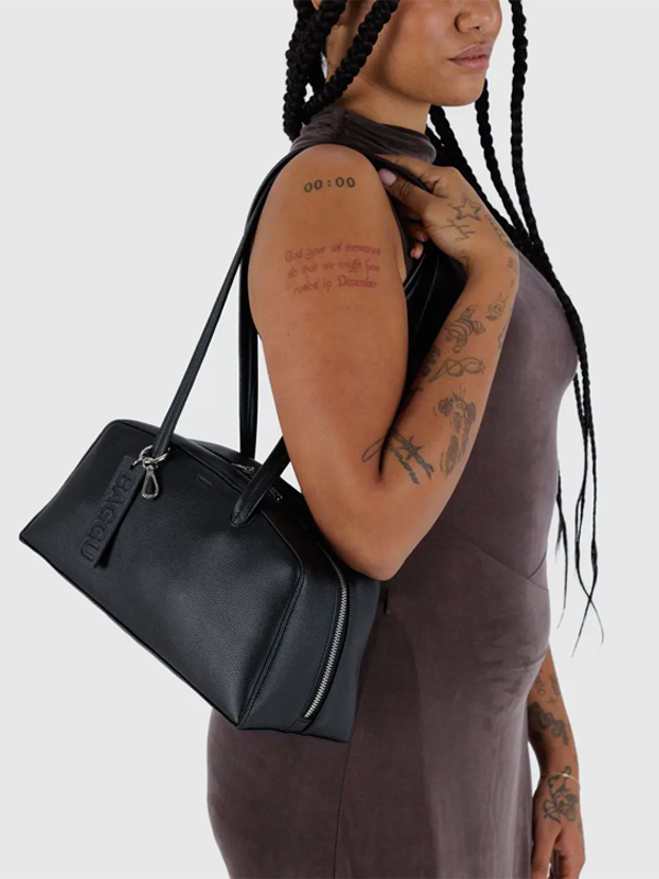 Recycled Leather Bowler Bag: Black
