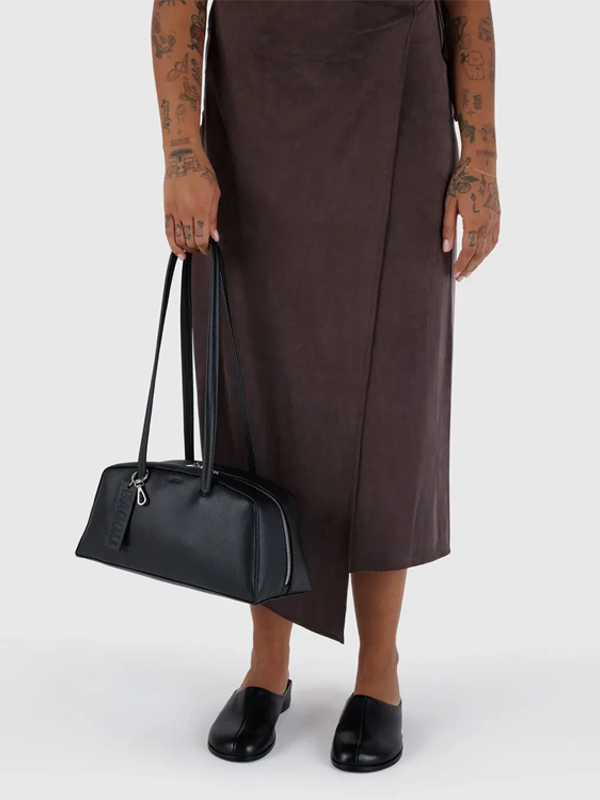 Recycled Leather Bowler Bag: Black
