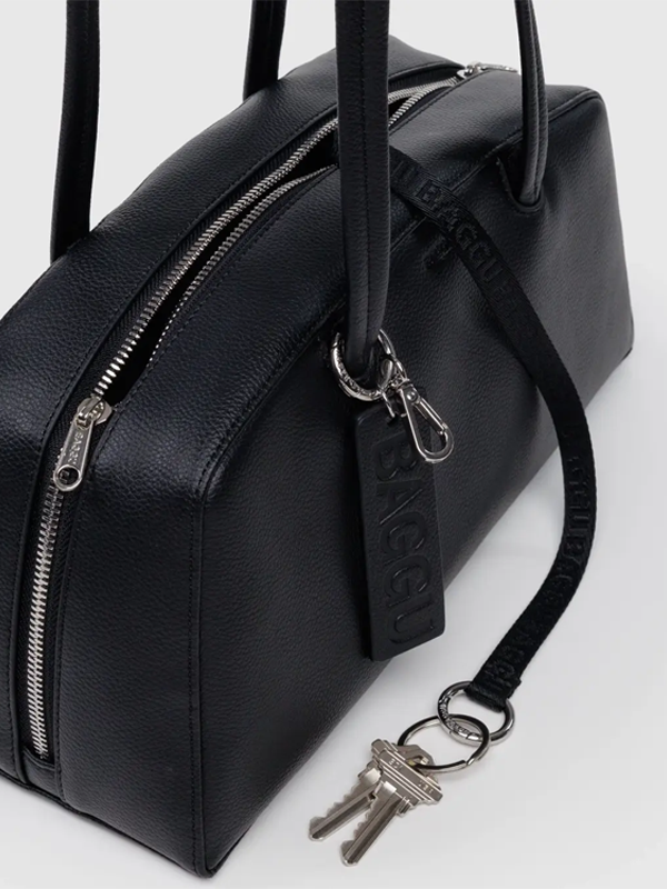 Recycled Leather Bowler Bag: Black