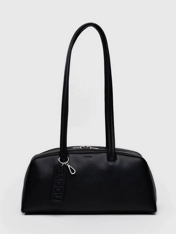 Recycled Leather Bowler Bag: Black