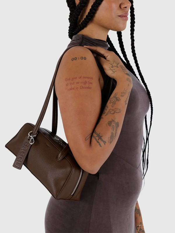 Small Recycled Leather Bowler Bag: Brown