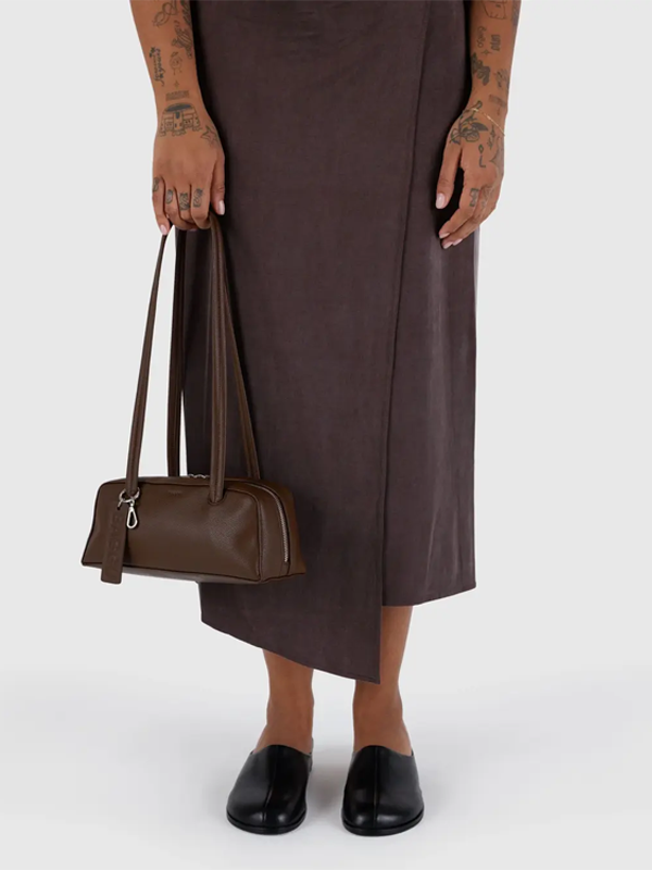 Small Recycled Leather Bowler Bag: Brown