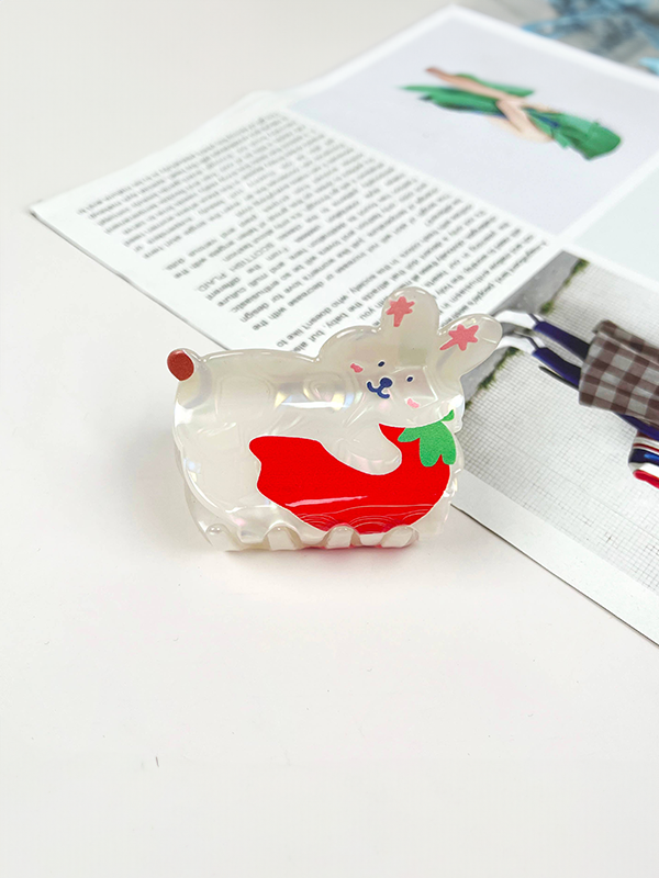 Cartoon Bunny with Strawberry Hair Claw