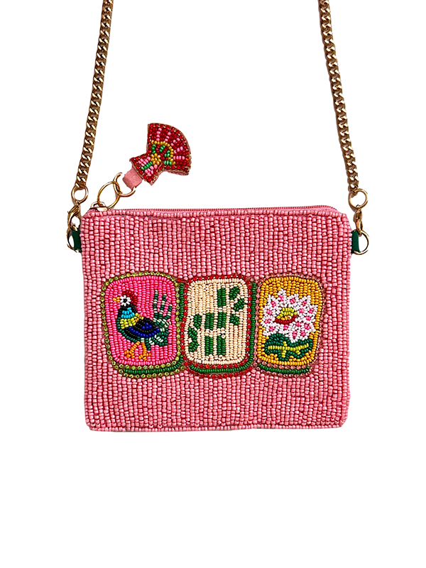 Mini Beaded Crossbody Bag: Mahjong Tiles