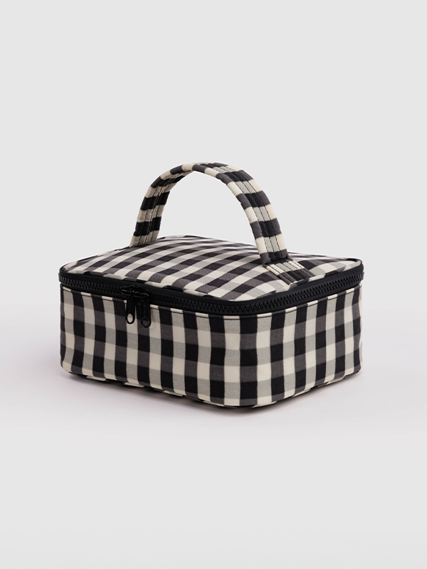 Small Cosmetic Case: Black and Cream Gingham