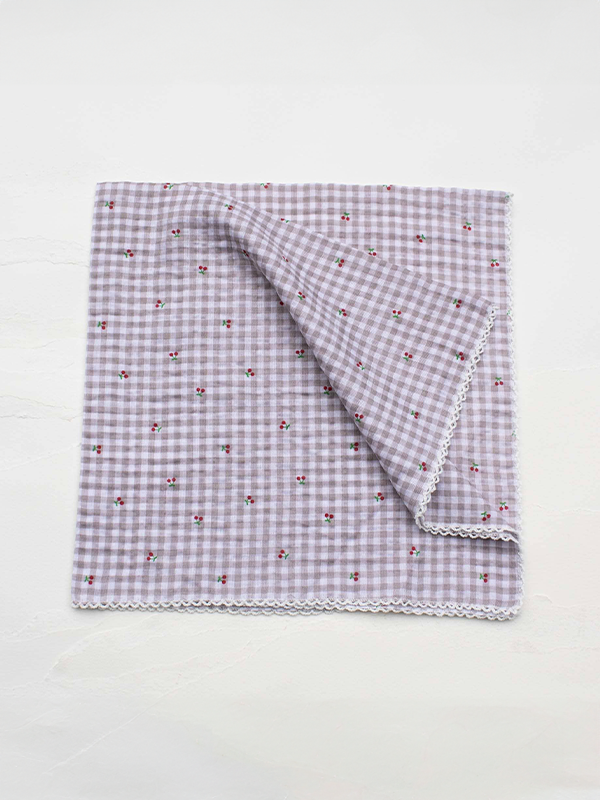 Cottage Mini Checkered Cherry Scarf: Khaki