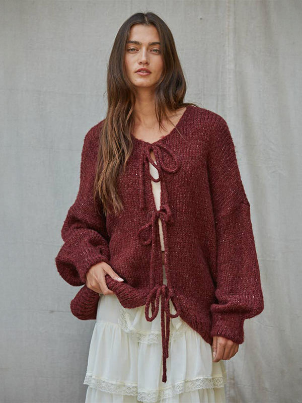 Knit Cardigan: Burgundy