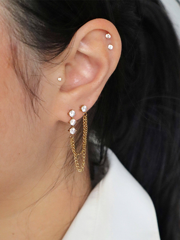 Brianne Double Piercing Chain Earrings