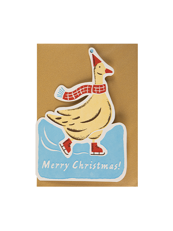 Christmas Skating Goose Cut-Out Card