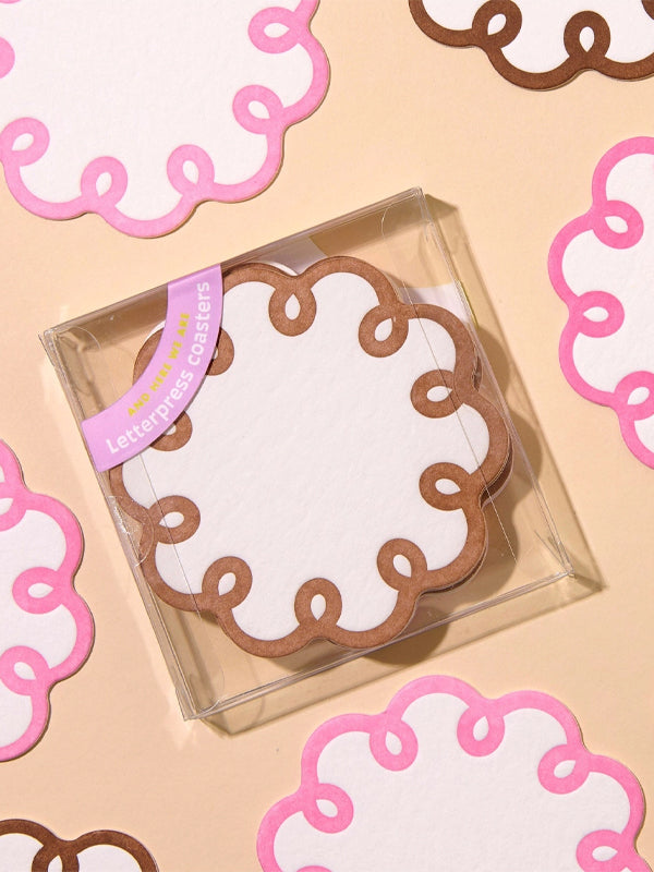 Coquette Scalloped Reusable Letterpress Coasters: Set of 8 (FINAL SALE)