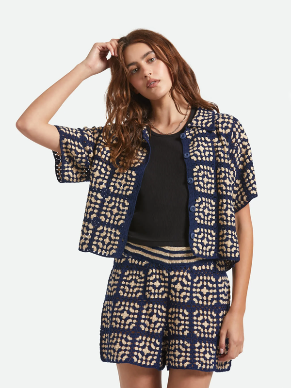 Crochet Button Down: Mood Indigo/Off White (FINAL SALE)