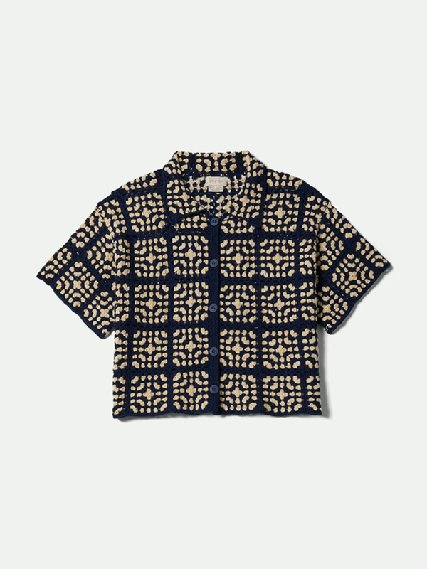 Crochet Button Down: Mood Indigo/Off White (FINAL SALE)