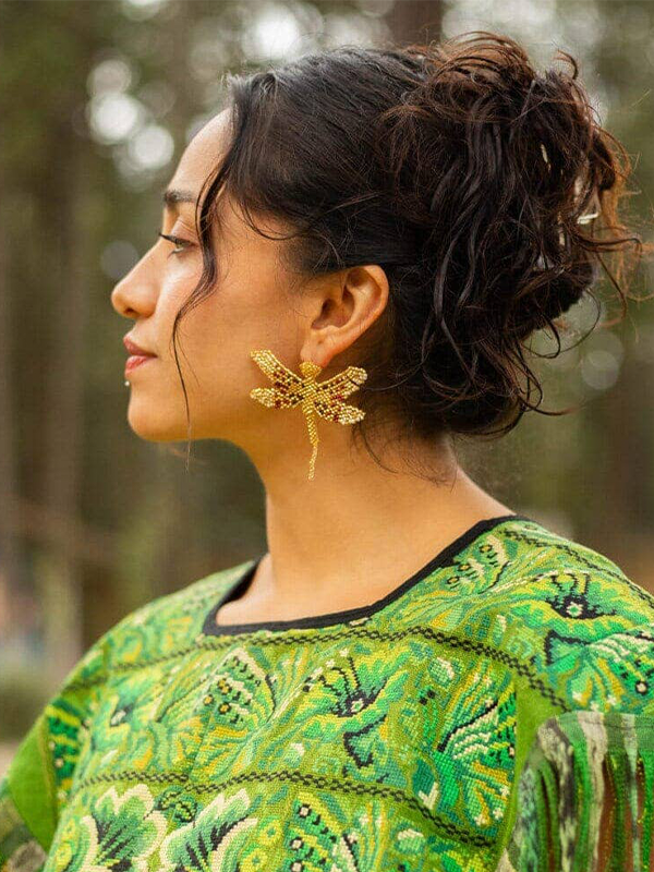 Beaded Dragonfly Earrings: Gold Dust