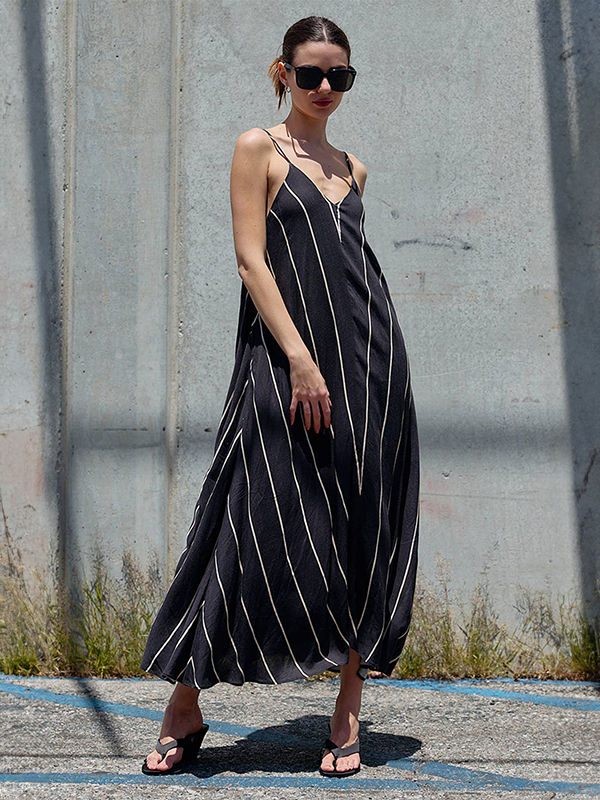 Natural Stripe Vacation Dress: Charcoal Brown