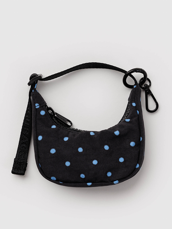 Crescent Bag Charm: Black and Sky Blue Micro Dot