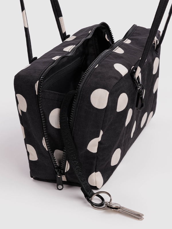 Nylon Bowler Bag: Black and Cream Polka Dot
