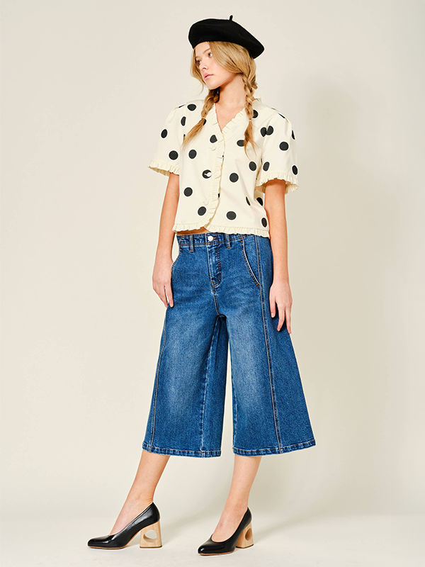 Polka Dot Short Sleeve Jacket: Cream