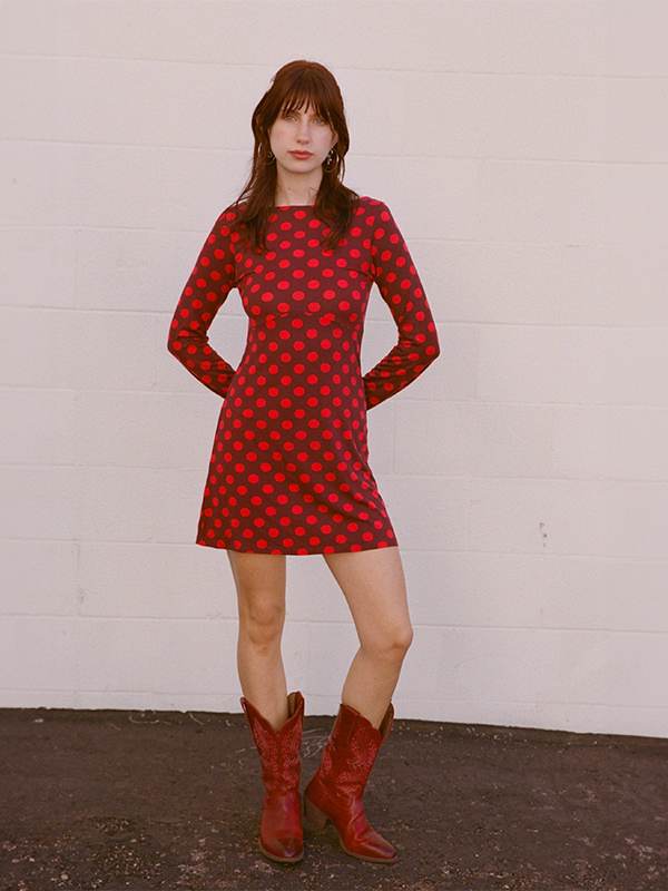 boatneck dress IN Scarlet DOT L / Scarlet DOT Beaded Plus-Size Scoop-Neck Long Cap Sleeve Category:THANKSGIVING DRESSES package:4 Dresses – 2 Red + 2 Black