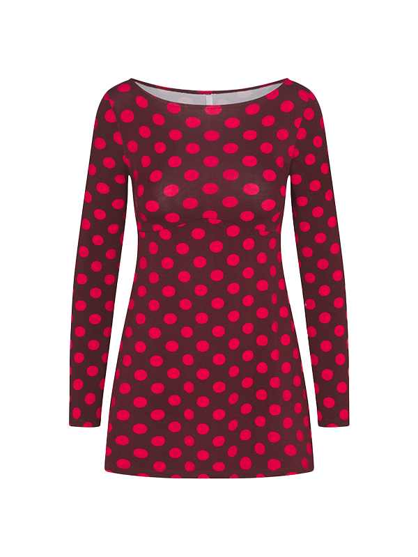 red and black polka dot dress BOATNECK IN Scarlet L / Scarlet DOT dress_type_Open Back and ready to pair SHEIN Lady CURVE Plus Color:Brown Dress