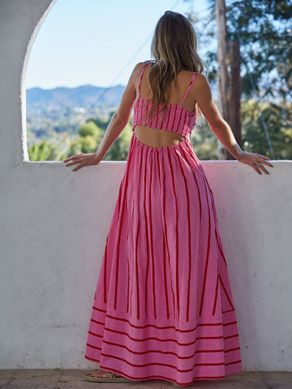 Striped Flare Midi Dress: Pink Multi