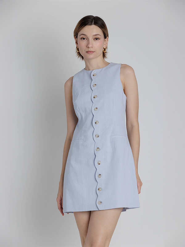 Scallop Edge Mini Dress: Blue S
