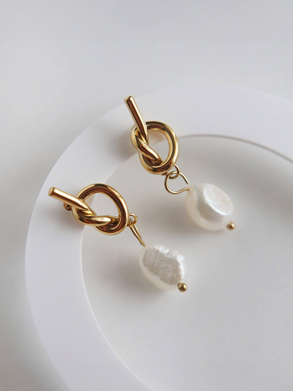 Knotted Pearl Drop Earrings