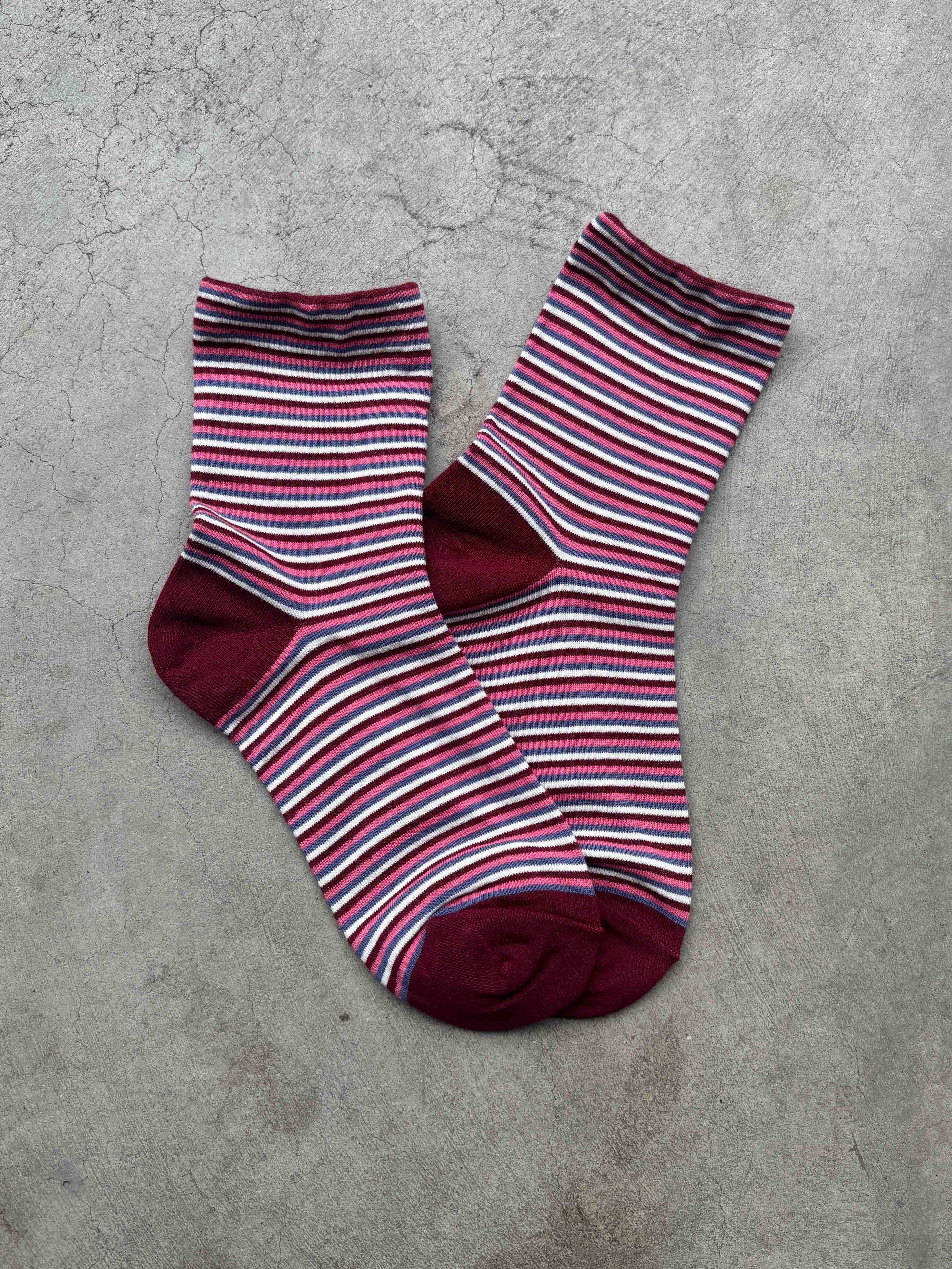 Vintage Micro Stripe Socks: Wine/Pink