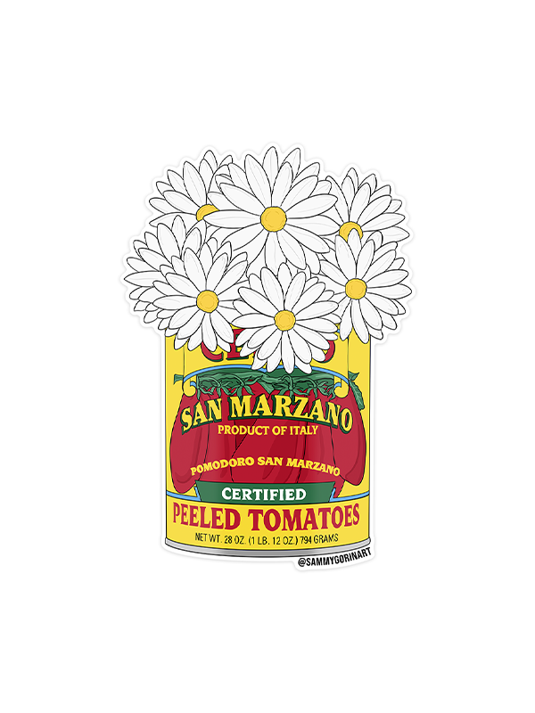San Marzano Tomato Can with Daises Sticker